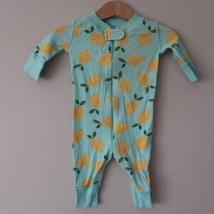 Hanna Andersson 50 Baby Lemon Sleeper Zipper Pajamas teal and yellow